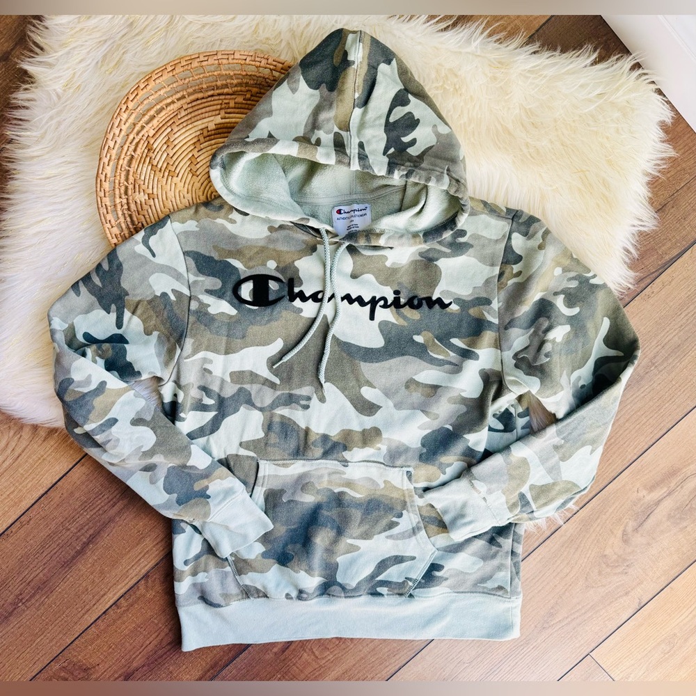 Champion Green Camo Hoodie Sweatshirt Size Small
